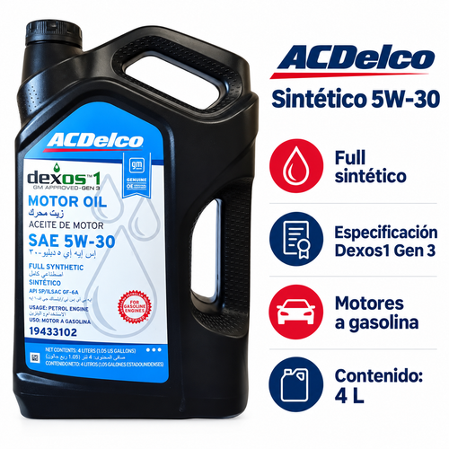 Aceite Motor Gasolina Dexos 1 Acdelco 5w30 Auto Camioneta 4 Litros